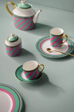 Pip Chique Stripes Cappuccino Tasse & Untertasse Rosa/Grun